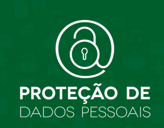 Illustration with a green background. In the center of the image there is a drawing of an arroba, in which there is, in the center, an open padlock. At the bottom of the image, it is written, in white "Personal Data Protection".